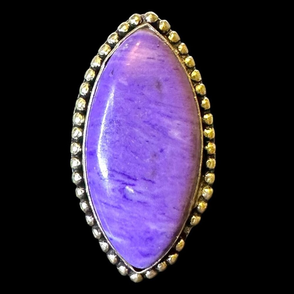 Genuine Purple Charoite Turquoise Sterling Silver Overlay Ring Size 7.5